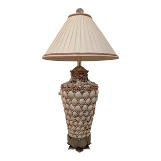 Scallop Seashell & Silverplate Table Lamp With Silk Shantung Shade For Sale