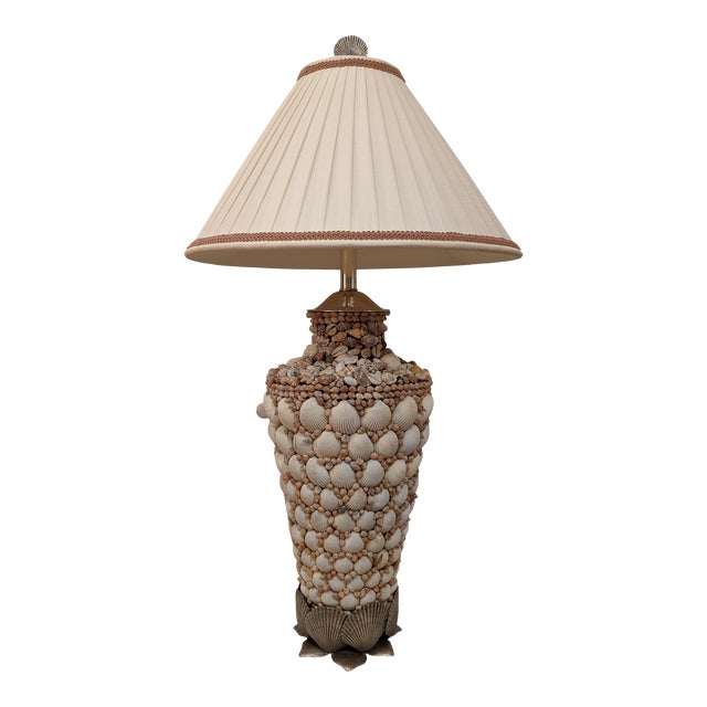 Scallop Seashell & Silverplate Table Lamp With Silk Shantung Shade For Sale