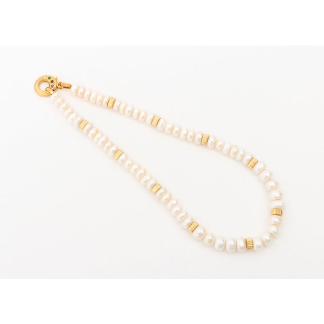 18k Rose Gold, Multicolor Gemstones, and Button Pearl Necklace For Sale - Image 4 of 8