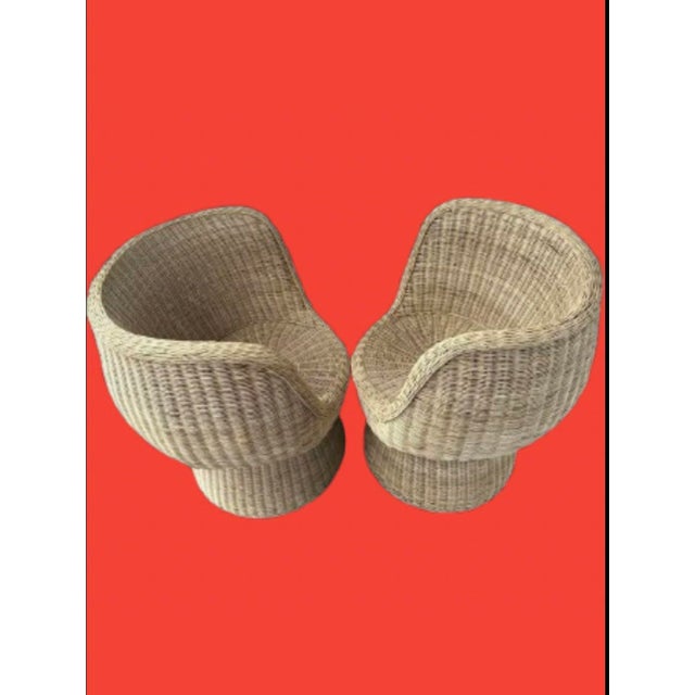 French Vintage Wicker & Rattan French Lounge Chairs, Circa 1970s - A Pair For Sale - Image 3 of 9