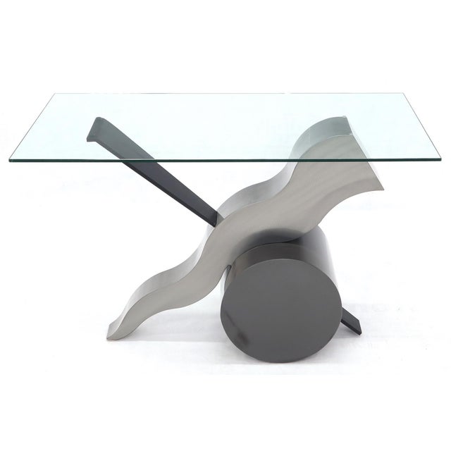 Late 20th Century Forged Steel Base Glass Top Console Sofa Table For Sale - Image 5 of 12