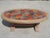 Oval tabletop, Vallauris ceramic in a colorful leaf pattern, lovely pastel shades. Solid oak frame, monastery-style base,...