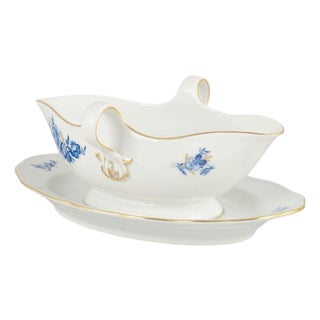 Porcelain Sauce Boat with Blue Floral Motifs and Gilt Accents by Meissen, Germany For Sale