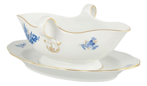 Porcelain Sauce Boat with Blue Floral Motifs and Gilt Accents by Meissen, Germany