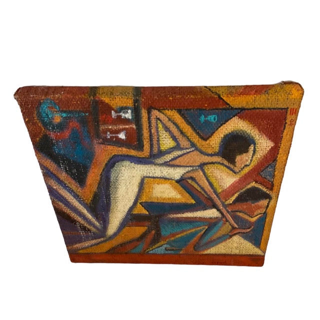 Vintage “Dancing on Burlap” Acrylic Painting on Coffee Sack Canvas by Thom Evans 22”x 22”x1.75” For Sale - Image 4 of 10