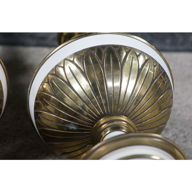 Mid 20th Century Stiffel Hollywood Regency Empire White Enamel & Brass Buffet Table Lamps - Pair For Sale - Image 18 of 18