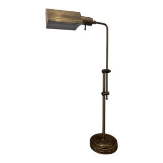 Vintage Adjustable Brass Pharmacy Floor Lamp With Patinated Finish For Sale
