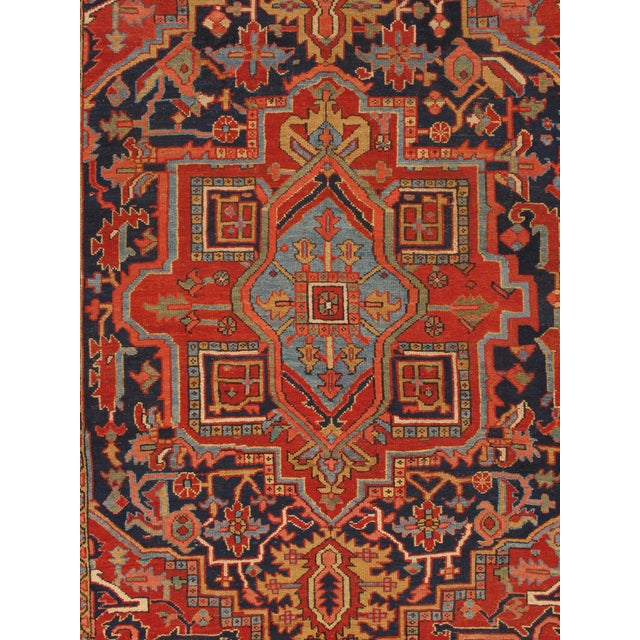 Antique Persian Heriz Carpet Handmade Wool Oriental Rug, Navy, Light Blue, Gold For Sale - Image 17 of 18