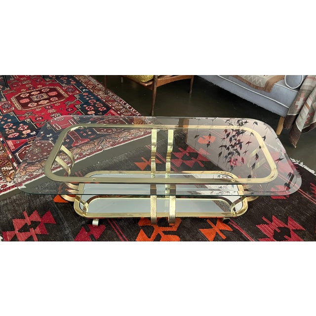 Mid-Century Modern Brass and Glass Coffee Table Hollywood Regency Glam For Sale - Image 3 of 13