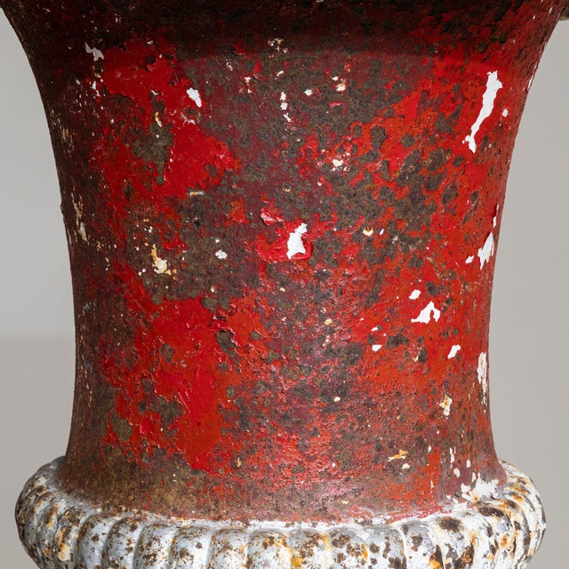 French Late 19th Century France Burnt Orange Iron Urns For Sale - Image 3 of 10