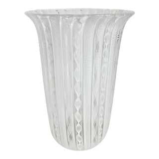 Late 20th Century Barovier & Toso Italian Handblown Latticino Design Glass Vase For Sale