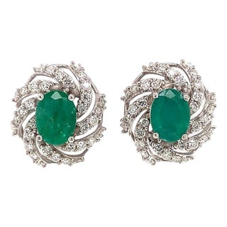 Diamond Emerald Earrings 14 Karat White Gold 4.05 TCW Certified For Sale