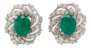 Diamond Emerald Earrings 14 Karat White Gold 4.05 TCW Certified