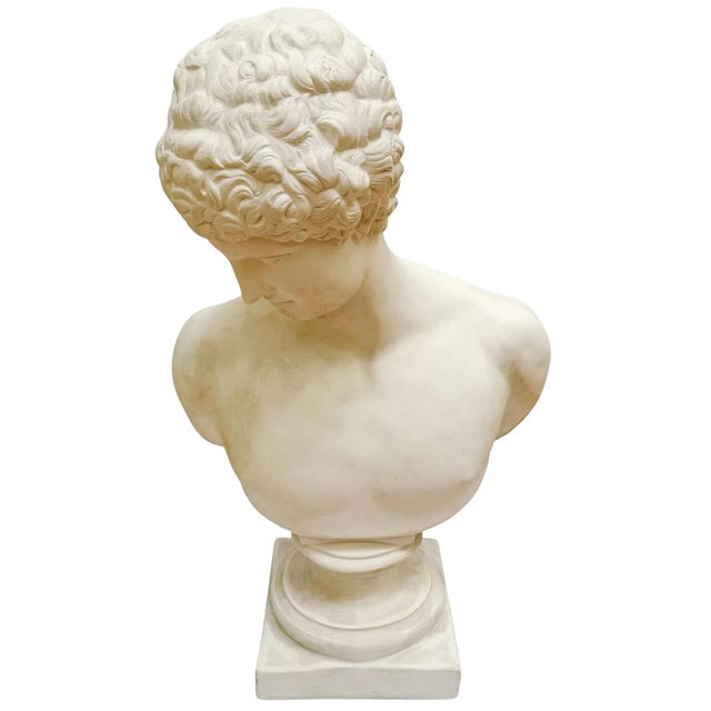 Grand Tour Large Scale Antinous Plaster Bust For Sale - Image 3 of 9