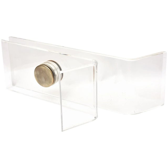 Karl Springer Sculptural Lucite Cocktail Table Base With Brass Caps, 1980's For Sale - Image 10 of 10