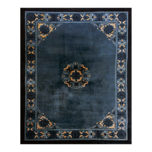Stupefying Navy Blue Background Color With Medallion Design Antique Chinese Peking Rug