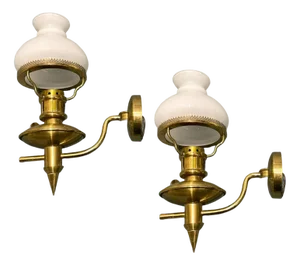 Vintage Brass Opaline Glass Sconces, 1960s, Set of 2