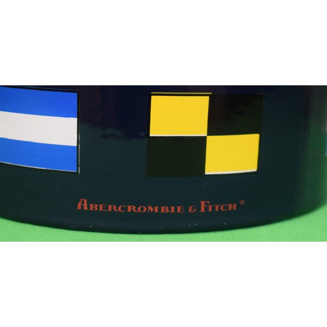 1980s 1980s Abercrombie & Fitch Nautical Signal Flags Navy Ice Bucket W/ Red Knob Lid & Handle W/ Tongs For Sale - Image 5 of 6