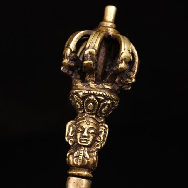 Late 19th Century Late 19th Century Brass Vajra and Bell Set, Tibetan Ritual Objects, 708g For Sale - Image 5 of 9