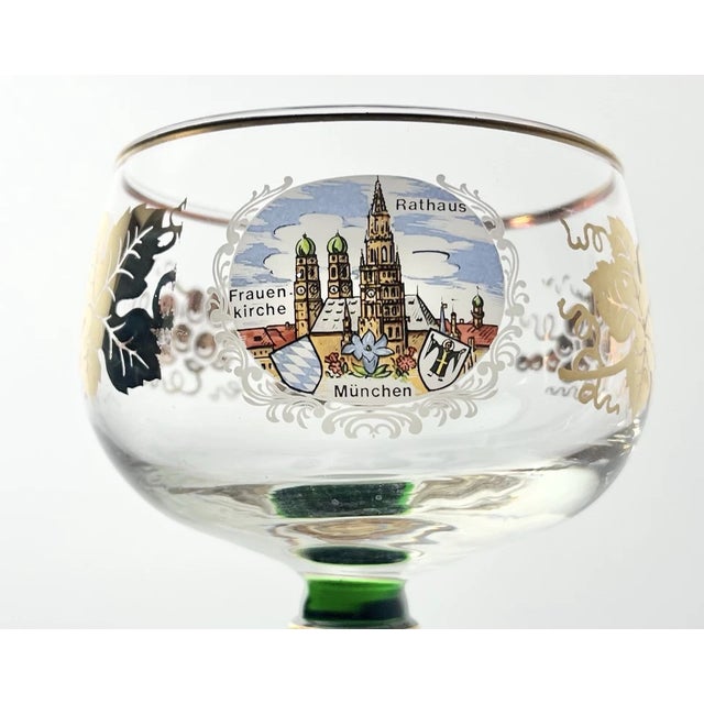 1970s Schott-Zwiesel Green & Gold Leaf 6 German Roemer Wine Glasses For Sale - Image 9 of 10