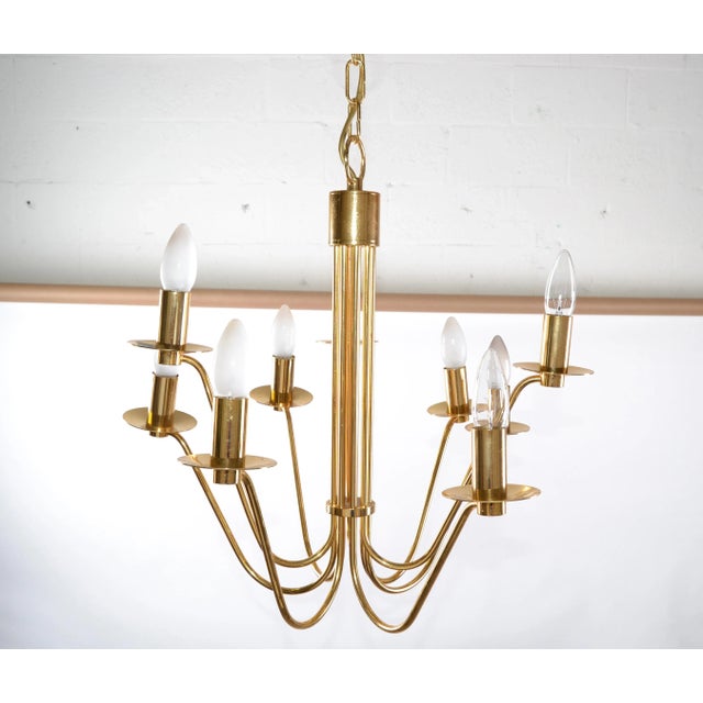 Stunning Gold Plate and Brass 9 Light Chandelier by Stilkronen with Canopy and Brass Sleeves. In working condition and...