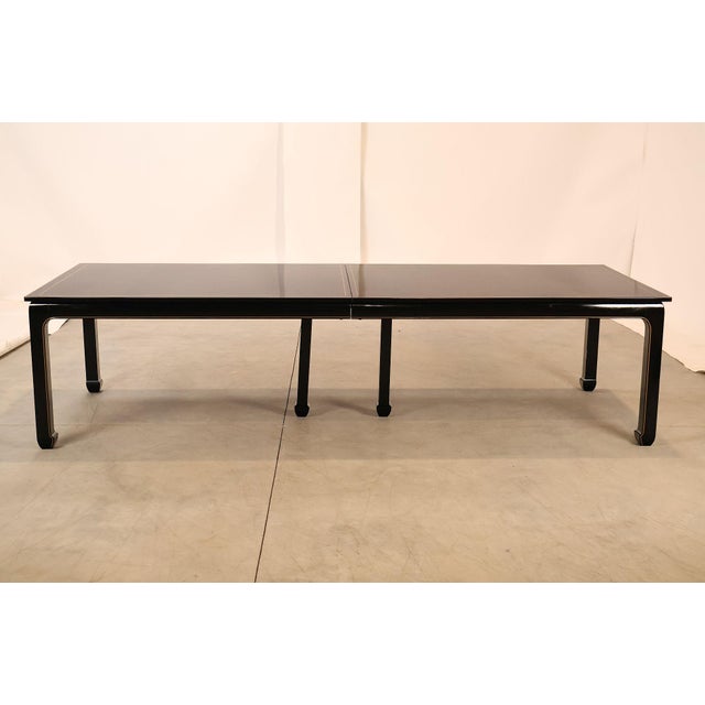 Custom Black Lacquered 12 Foot Extendable Dining Table With Gold Line Inlay For Sale - Image 15 of 18
