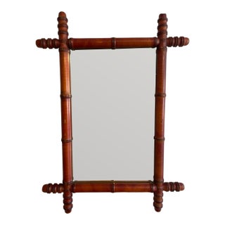 Early 1900s Antique French Faux Bamboo Turned Wood Wall Mirror For Sale