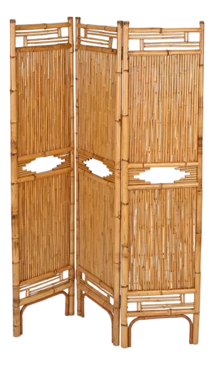 French Riviera Rattan and Bamboo 3-Panel Folding Screen, Italy, 1960