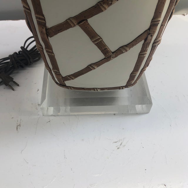Faux Bamboo Lamp on Lucite Base For Sale - Image 11 of 13