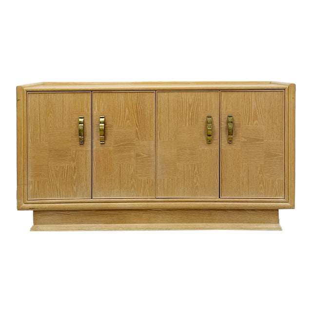 Vintage Regency Blonde Parquetry Buffet Server Credenza by United 60" Wide MCM For Sale