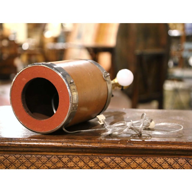 Early 20th Century French Chrome and Leather Table Lamp With Embossed Crest For Sale - Image 9 of 11