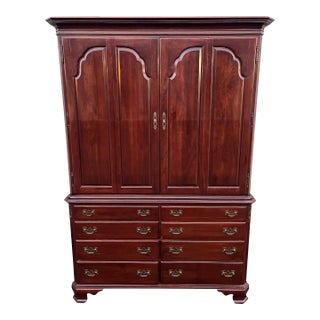 1980s Ethan Allen Georgian Court Two-Piece Cherry Dresser Armoire For Sale