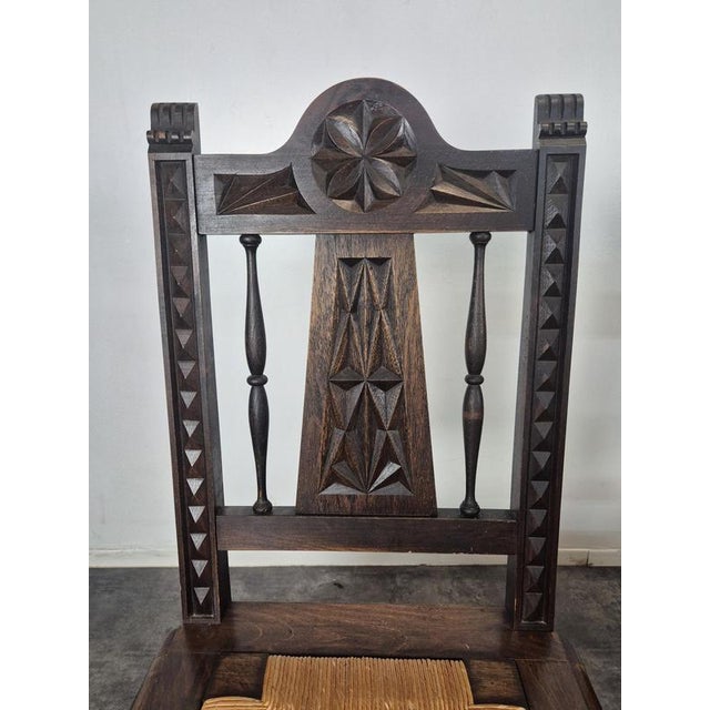 Breton Carved Chairs with Straw Seats, Set of 8 For Sale - Image 13 of 15