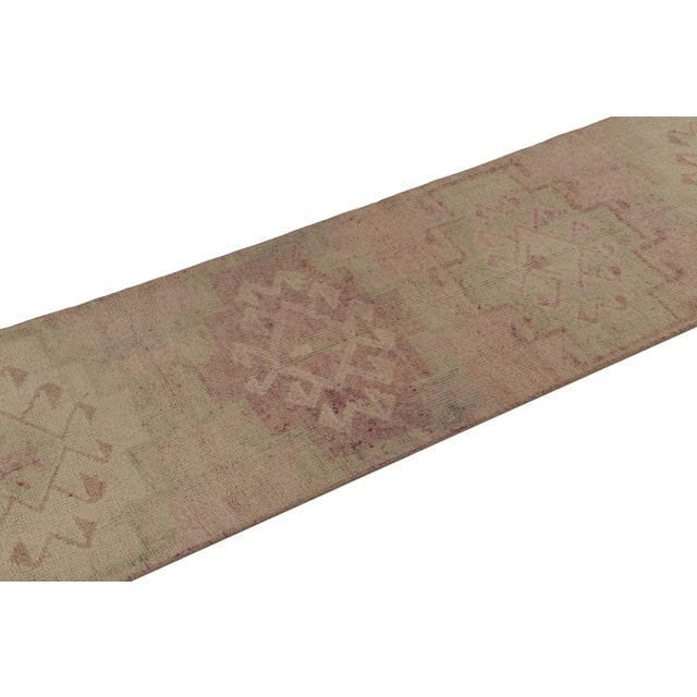 Rug & Kilim Vintage Tribal Runner in Pink With Beige and Green Medallion Patterns For Sale - Image 4 of 7