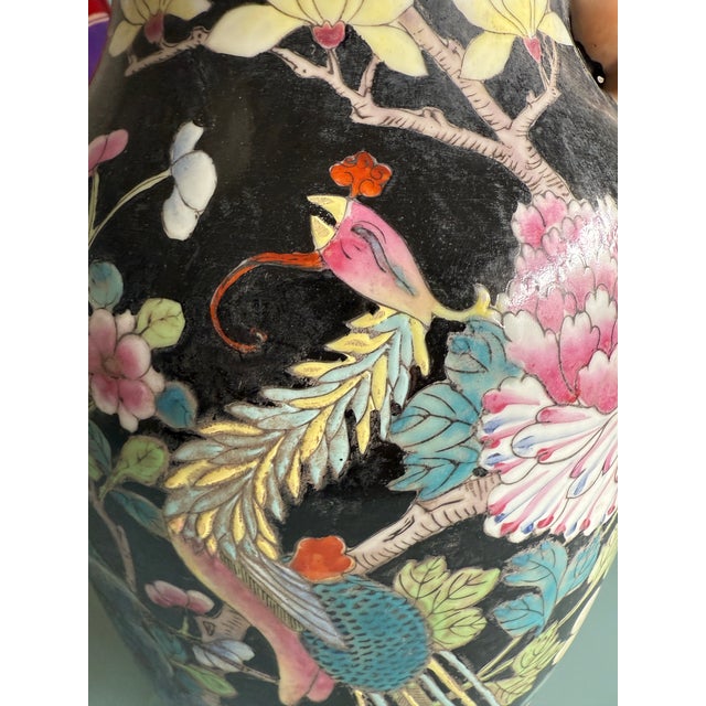 70’s-80’s Chinese Da Qing Qianlong Nian Zhi Chinese Famille Noire Floor Vase For Sale - Image 9 of 12