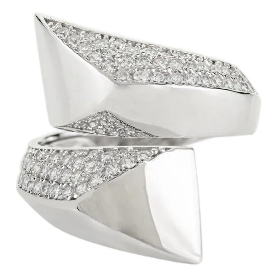 Bochic Cubic Zirconia Bypass Ring in 925 Sterling Silver- Size 6 For Sale