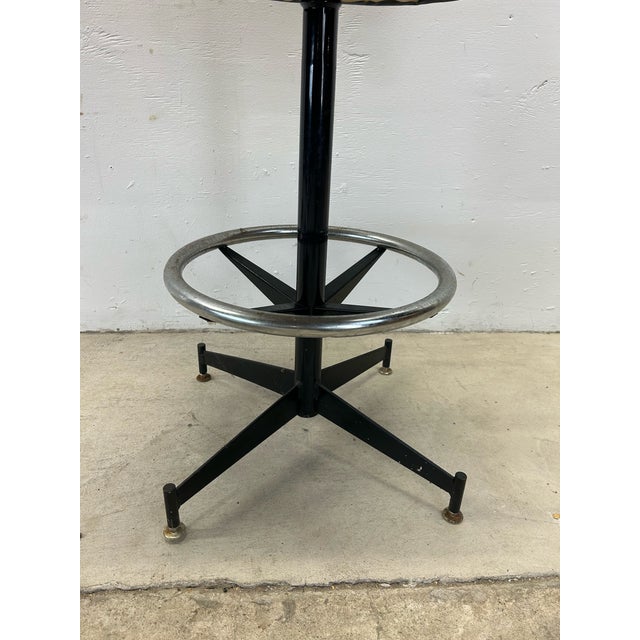Set of 4 Mid Century Modern Black Vinyl Bar Stools For Sale - Image 12 of 12