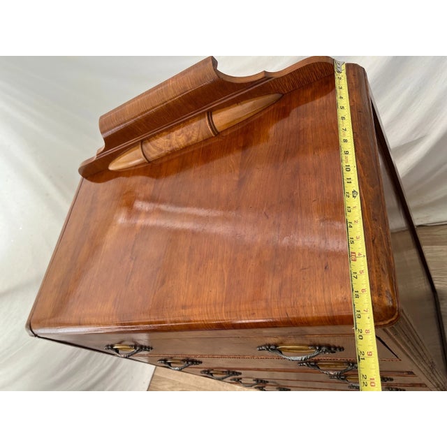 1920s Gorgeous Art Deco Dresser Chest, Rare Five Drawers, Bakelite and Brass Pulls, Waterfall Top For Sale - Image 10 of 11