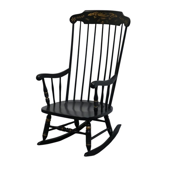 ETHAN ALLEN Hand Decorated Collection Black Hitchcock Style Boston Rocker 14-9703 - 609 Finish 41" High 24" Wide 24.5"...