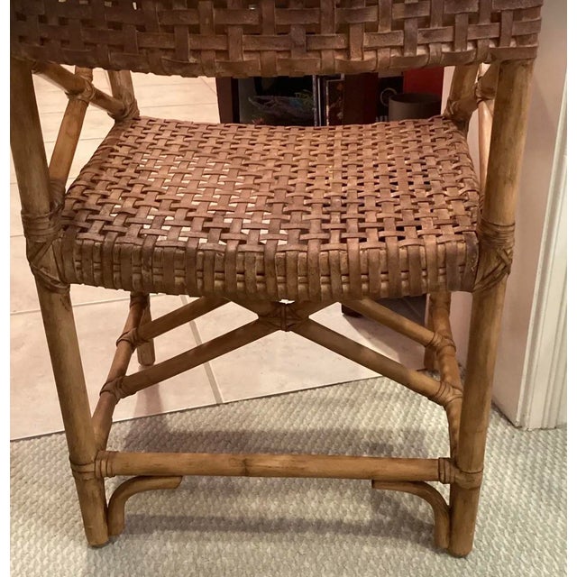 Wood Vintage McGuire Leather Strapped, Rattan Campaign Chairs, 6 Available. For Sale - Image 7 of 9