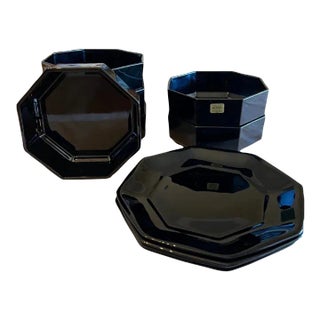 1980’s Arcoroc Octime Black Octagon Bowls and Plates Set- 10 Pieces For Sale