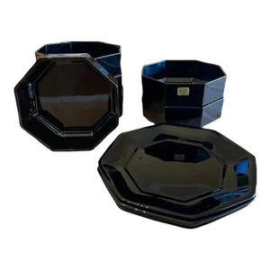1980’s Arcoroc Octime Black Octagon Bowls and Plates Set- 10 Pieces