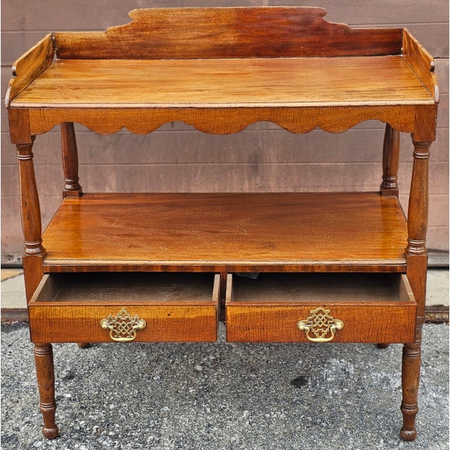 Brown Early 20th Century Federal Style Mahogany Double Drawers Tiered Wash Stand For Sale - Image 8 of 10