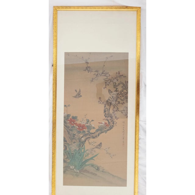 We are selling this decorative Chinese or Japanese scroll. This landscape scroll on silk is signed with an inscription and...