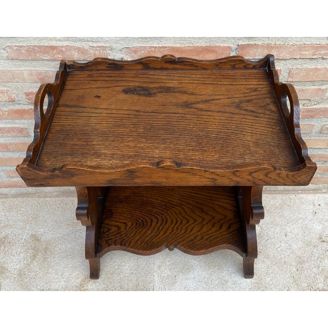 Brown Early 20th Century French Hand-Carved Oak Trolley Bar, 1920s For Sale - Image 8 of 18