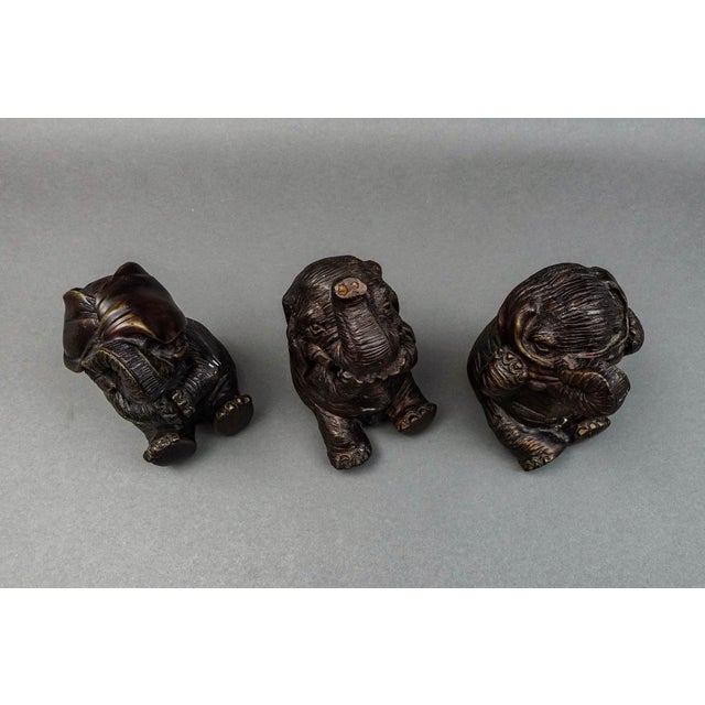 Metal Maitland-Smith Vintage Speak, Hear, See No Evil Elephant Sculptures- Set of 3 For Sale - Image 7 of 9
