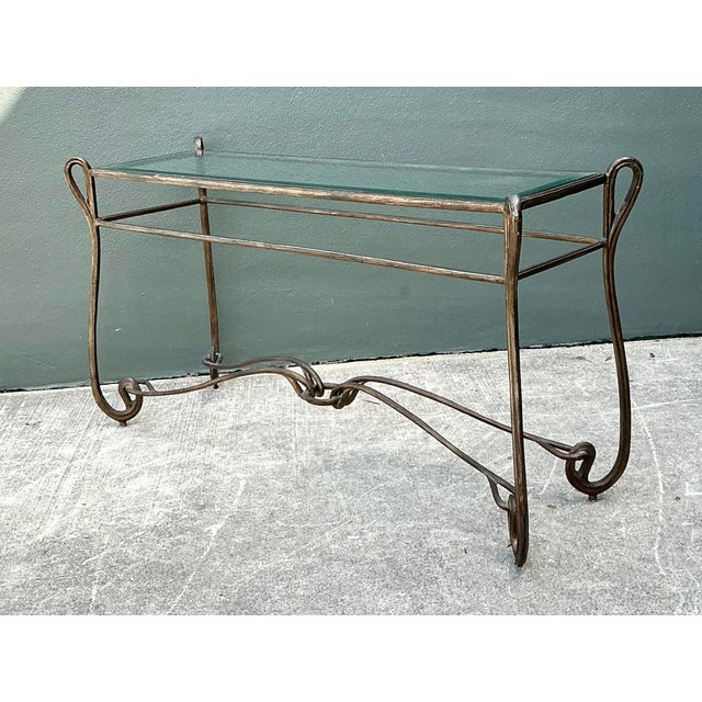 Contemporary Vintage Art Nouveau Forged Metal Console Table For Sale - Image 3 of 12