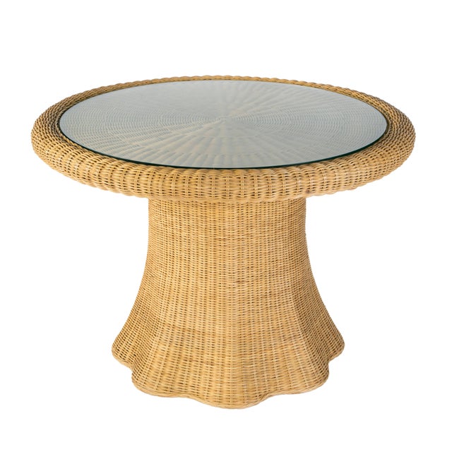 Flora 42 in. W Round Rattan Dining Table with Glass Top, Natural Rattan For Sale In Chicago - Image 6 of 6
