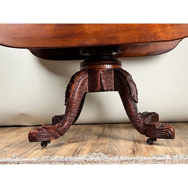 Wood Antique American Empire Drop Leaf Table With Great Eagle Carved Feet C. 1840 For Sale - Image 7 of 13
