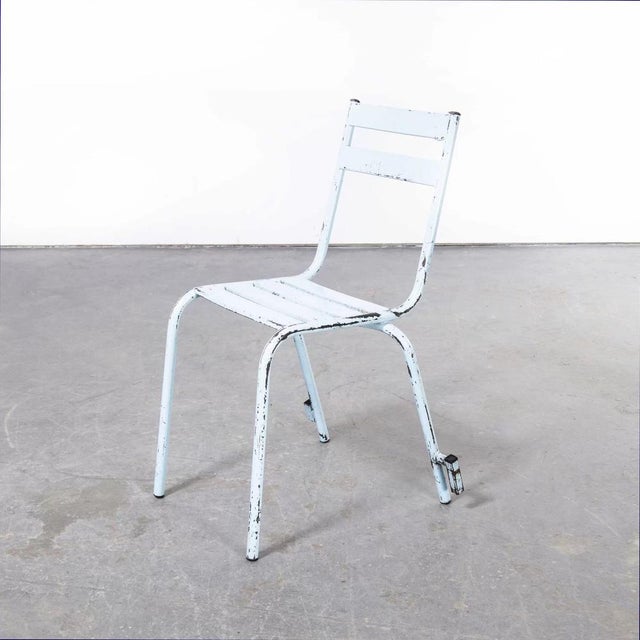 Metal French Sky Blue Metal Stacking Outdoor Chairs from Tolix, 1950s, Set of 6 For Sale - Image 7 of 9